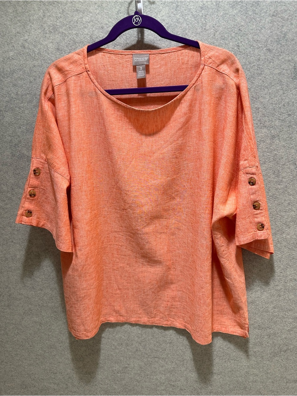 Chico's Coral Button-Sleeve Linen-Blend Top